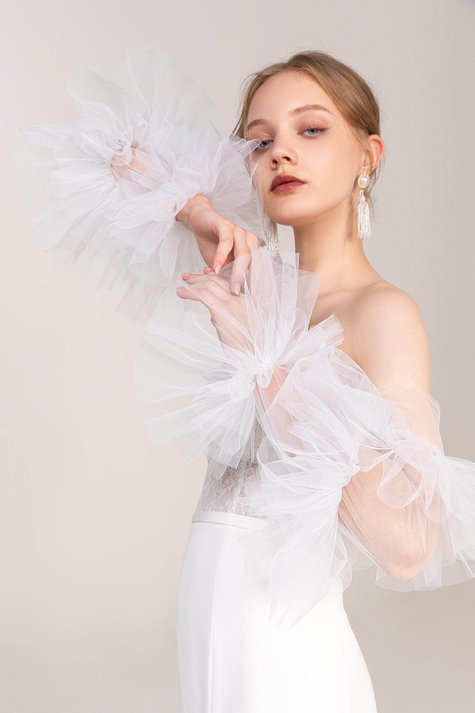 Fingerless Opera Length Tulle Wedding Gloves CD0061 - COCOMELODY